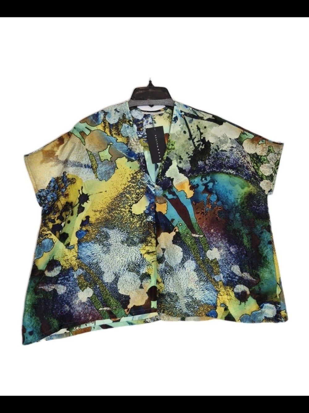 BRYN WALKER WOMEN'S SIZE XXS BECCA SHIRT SILK BOXY V-NECK ABSTRACT CANALE NWT 44